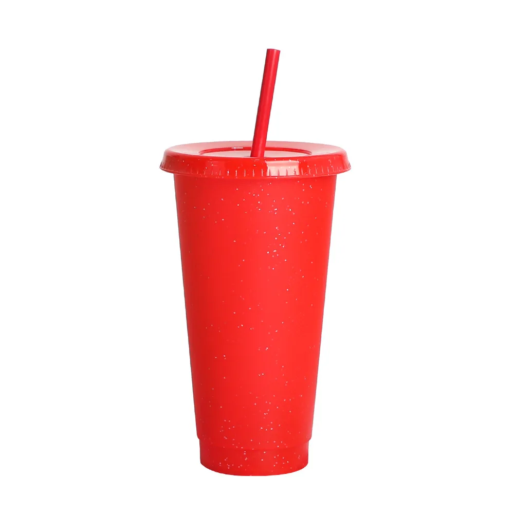 reusable 700ml 710ml 24oz plastic glitter cup glitter beaker with straw