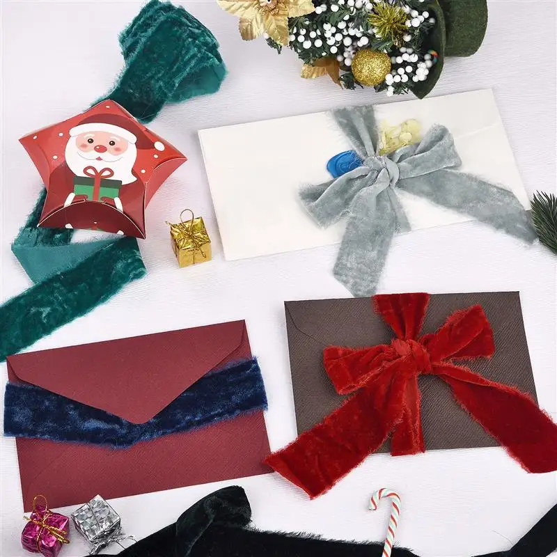 Ribbon decoration Handmade Frayed Edging Velvet Suede Cloth Ribbon For Wedding Invitation Wrapping Bouquets Birthday Party Decorations Gifts wrapping ribbon velvet ribbon