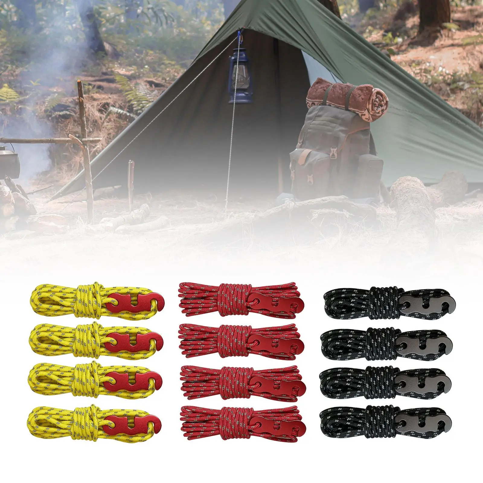 4Pcs Outdoor Guy Lines Lightweight Nylon Rope Reflective Rope Camping Tent Cords for Activity Picnic Tarp Backpacking Tarpaulin