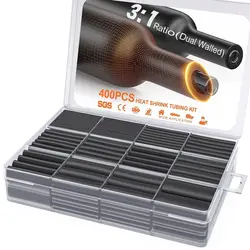 Enhanced Industrial - Grade Black Heat Shrink Tubing Kit - 400 Pcs, 3:1 Adhesive Lined Marine Wrap (400pcs black)