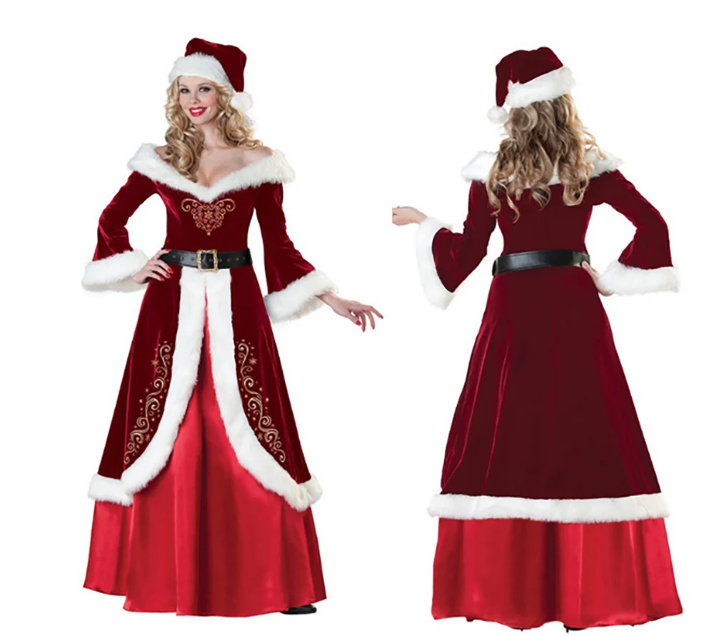 Deluxe Classic Mrs. Claus Christmas Costume Xmas Party Santa Claus Cosplay Women Red Dress Christmas Queen Carnival Party Dress