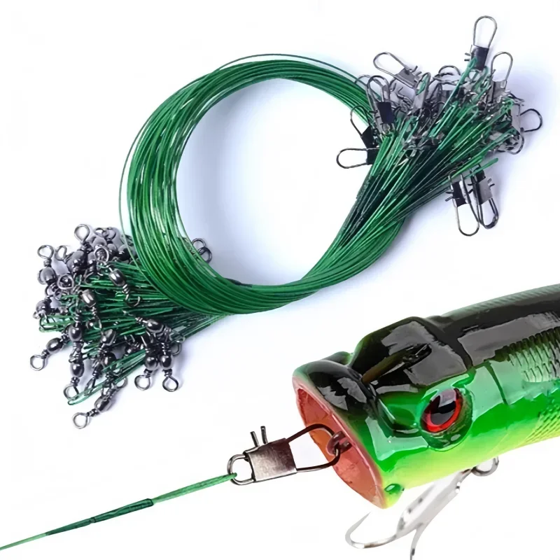30CM Anti Bite Steel Fishing Line Steel Wire Leader with Swivel Snaps Lead Core Leash Fishing Wire Accessory