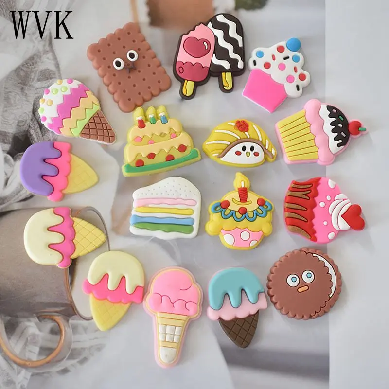 

1Pcs Ice Cream & Cake Croc Charms PVC Shoe Decoration Adult Kids Sandals Shoe Charms Cartoon jibz Cros Accessories Free shipping