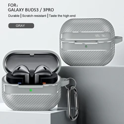 Carbon Fiber Shockproof Earphone Protective Cover with Keychain and Accessories for Galaxy Buds3 Pro (Grey)