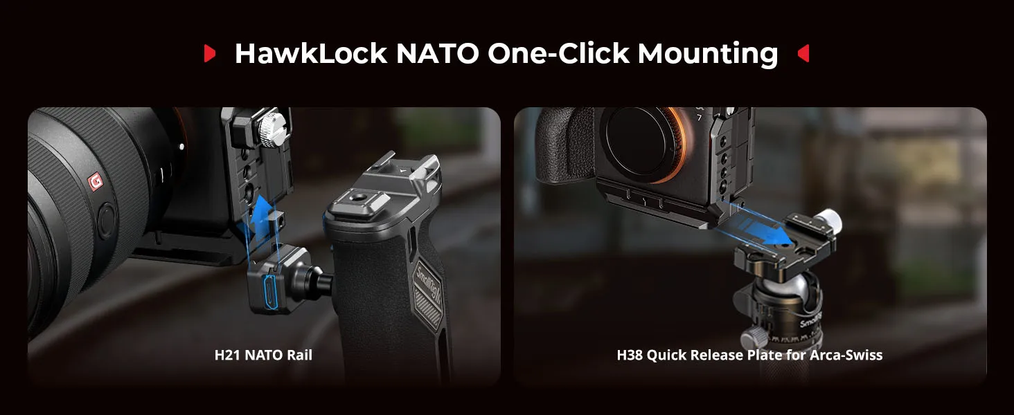 SmallRig A7 V/A7R V „HawkLock“ Schnellwechselkäfig für Sony Alpha 7 V/7R V/7 IV, mit Kabelklemme Arca-Swiss Schnellwechselplatte – Detail 3