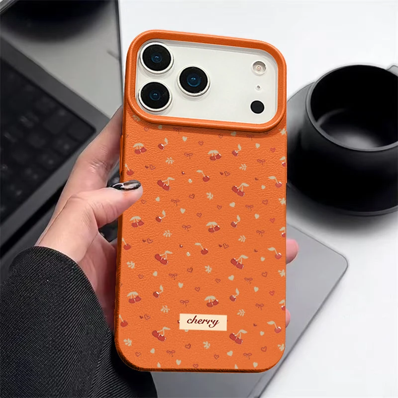 Little Cherry Leather Texture Shockproof Phone Case