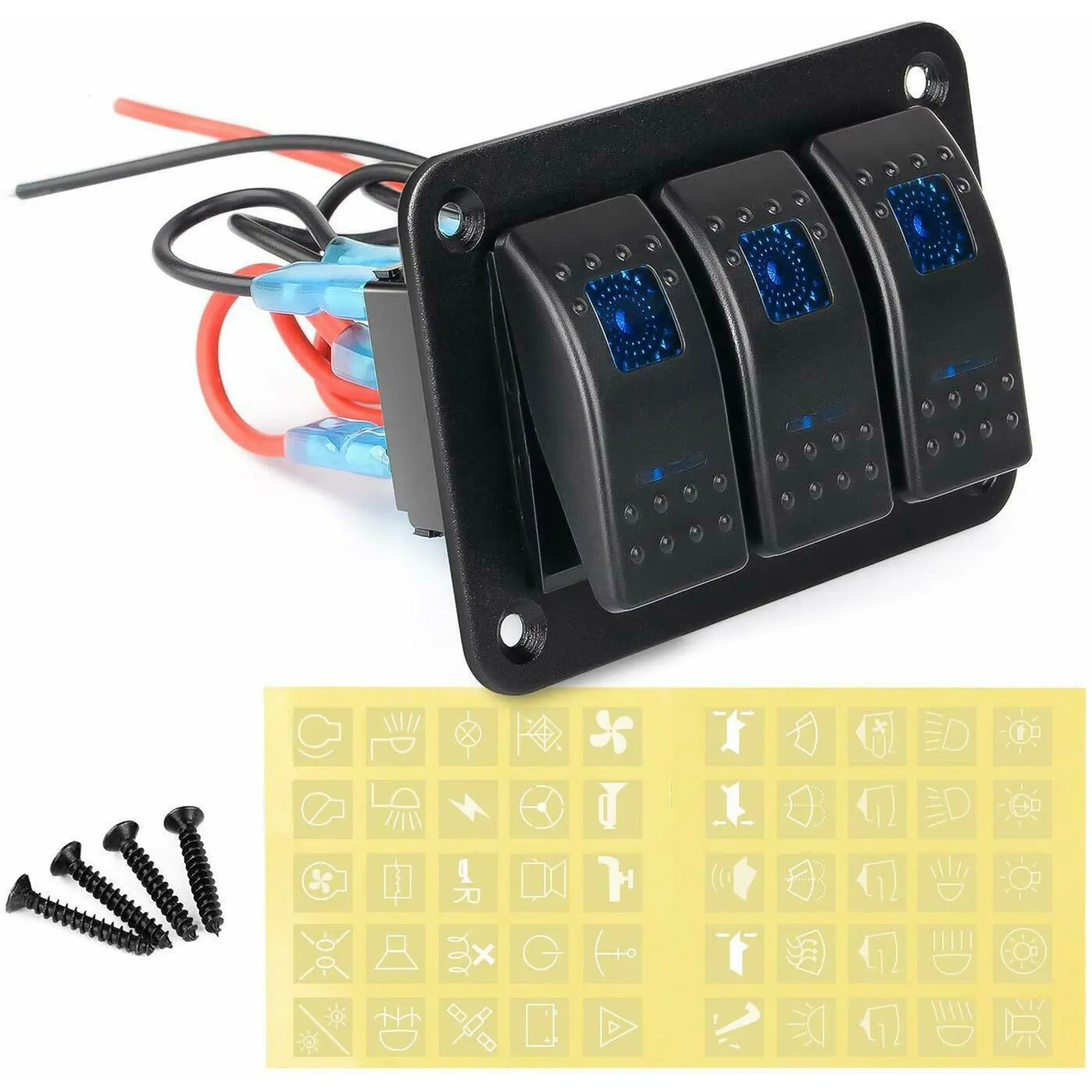 

3 Gang Aluminum Panel Toggle Dash 5 Pin ON/Off Pre-Wired Rocker Switch for Automotive Car Marine Boat