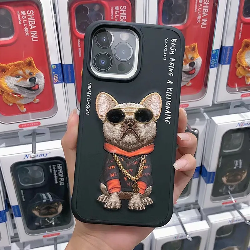 1 pçs/3d bordado cabeça do tigre caso de couro estético para o iphone 13  pro max marca textura capa de couro escudo casco com pacote - AliExpress