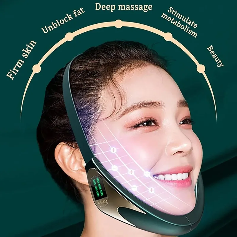 Microcurrent EMS Facial Lifting Device Slimming Vibration Heating Double Chin V Shape Lift Belt Face Hot Compress Massager