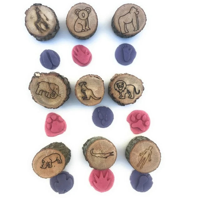 2022 9pcs Animal Tracks PlayDoh Stamps Mould Animal Footprints Engrave Wooden Children Toys Muddy Ground Snowfield Step Print 4