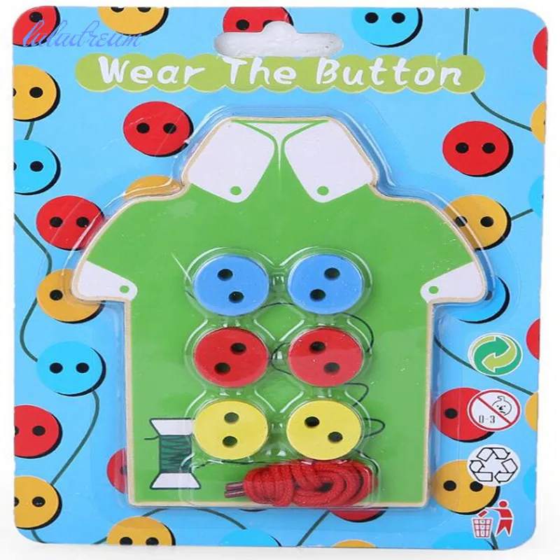 montessori materials Wood 2 styles Wear The Button Wooden Toys Threading Board Beaded building Blocks kids DIY handmade toy | Игрушки и