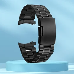 Stainless Steel Curved End Watch Band with Safety Folding Buckle Strap Bracelet - 20mm (Black)