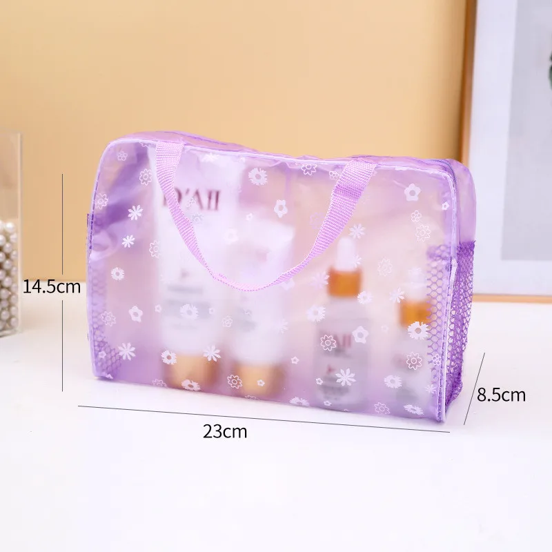 여성을위한 방수 PVC 화장품 저장 가방 꽃 투명한 워시 가방 크리 에이 티브 홈 나들이 압축 샤워 가방