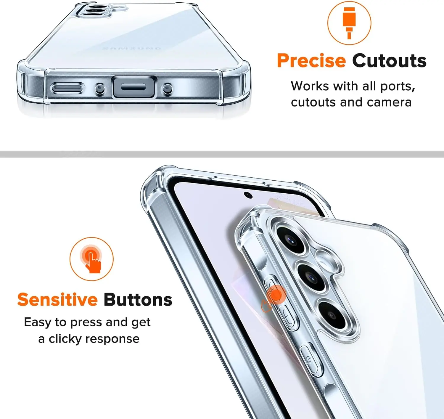 Shockproof Clear TPU Phone Case with Four-Corner Protection