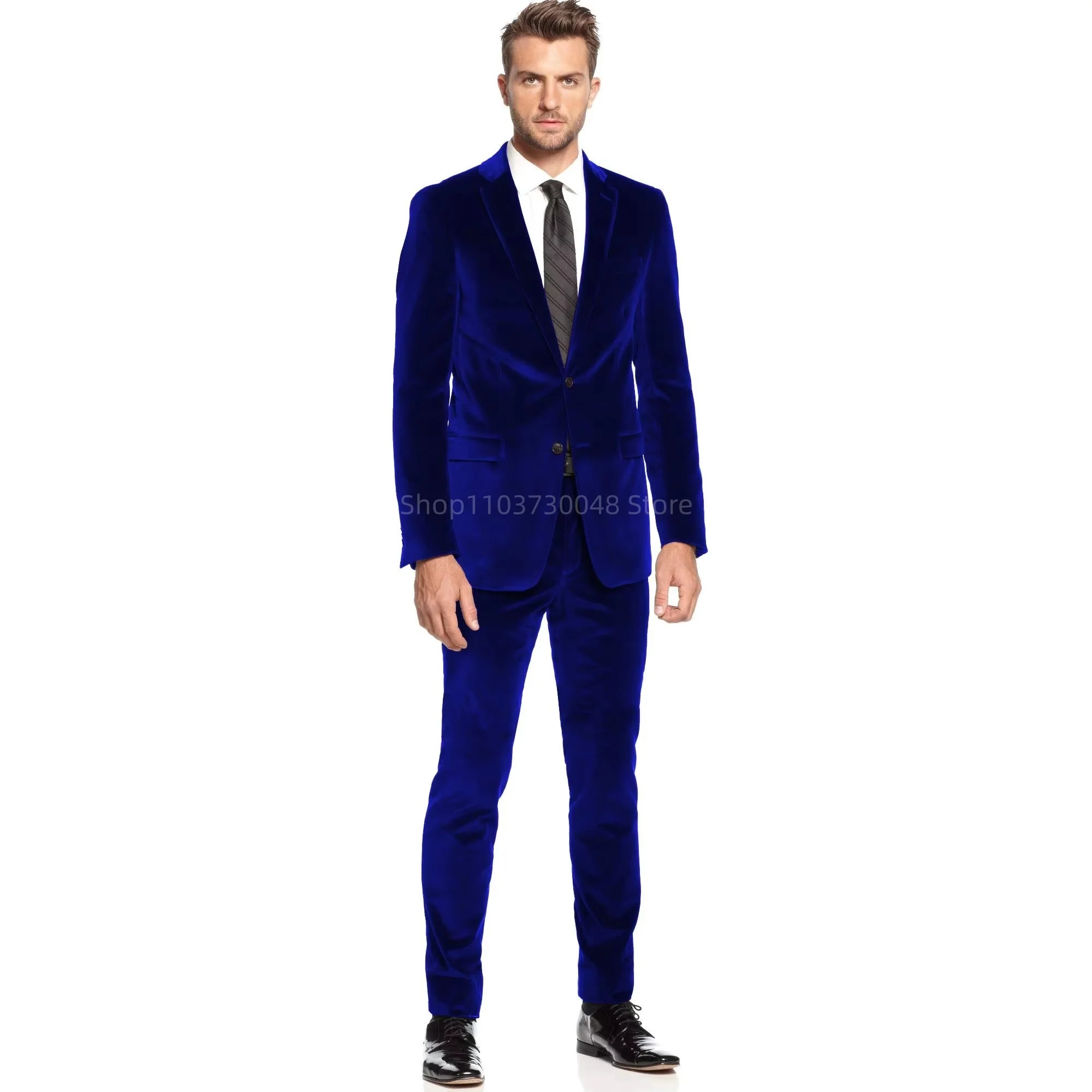 Solid Velvet 2 Pieces Men Suits Set New Men's Formal Business/Wedding Suits Notch Lapel Two Buttons Blazer and Pants for Party