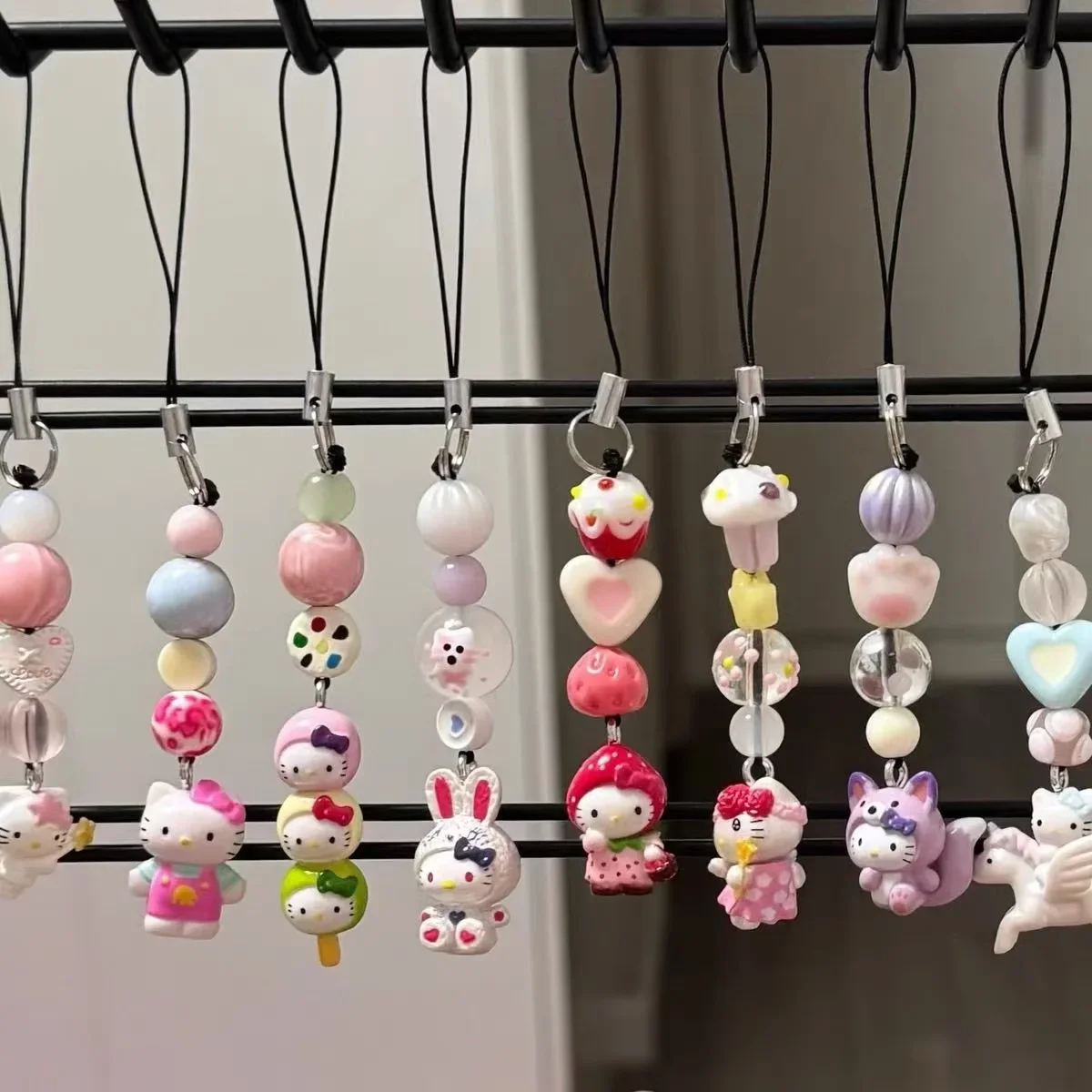 Sanrio Hello Kitty Series Keychain Cos Dress Up Rabbit Angel Strawberry Cute Cartoon Phone Chain CCD Pendant Bag Decoration Gift