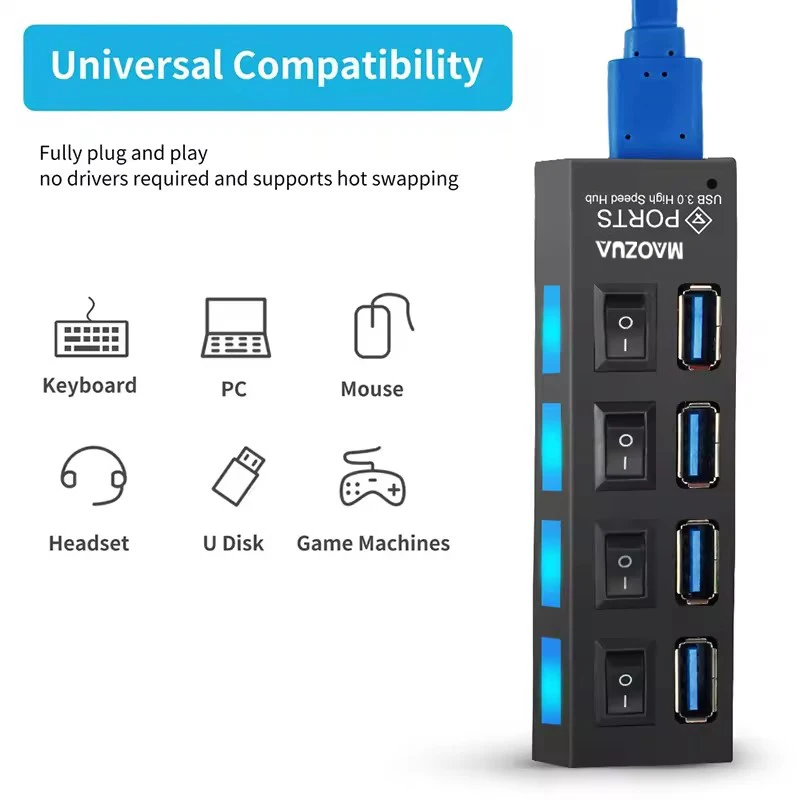 MAOZUA 4 Port Hub 7 Port USB HUB USB For PC Computer Laptop 5 Gbps High Speed Splitter Multi Usb Hub PC Accessories With Switch