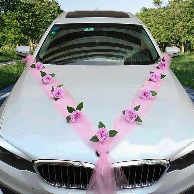 Hochzeit Auto Dekoration Blumen Set weiße künstliche Rose Lavendel Girlande  mit Saugband Ecke Blumen für Hochzeit Auto Requisiten - AliExpress