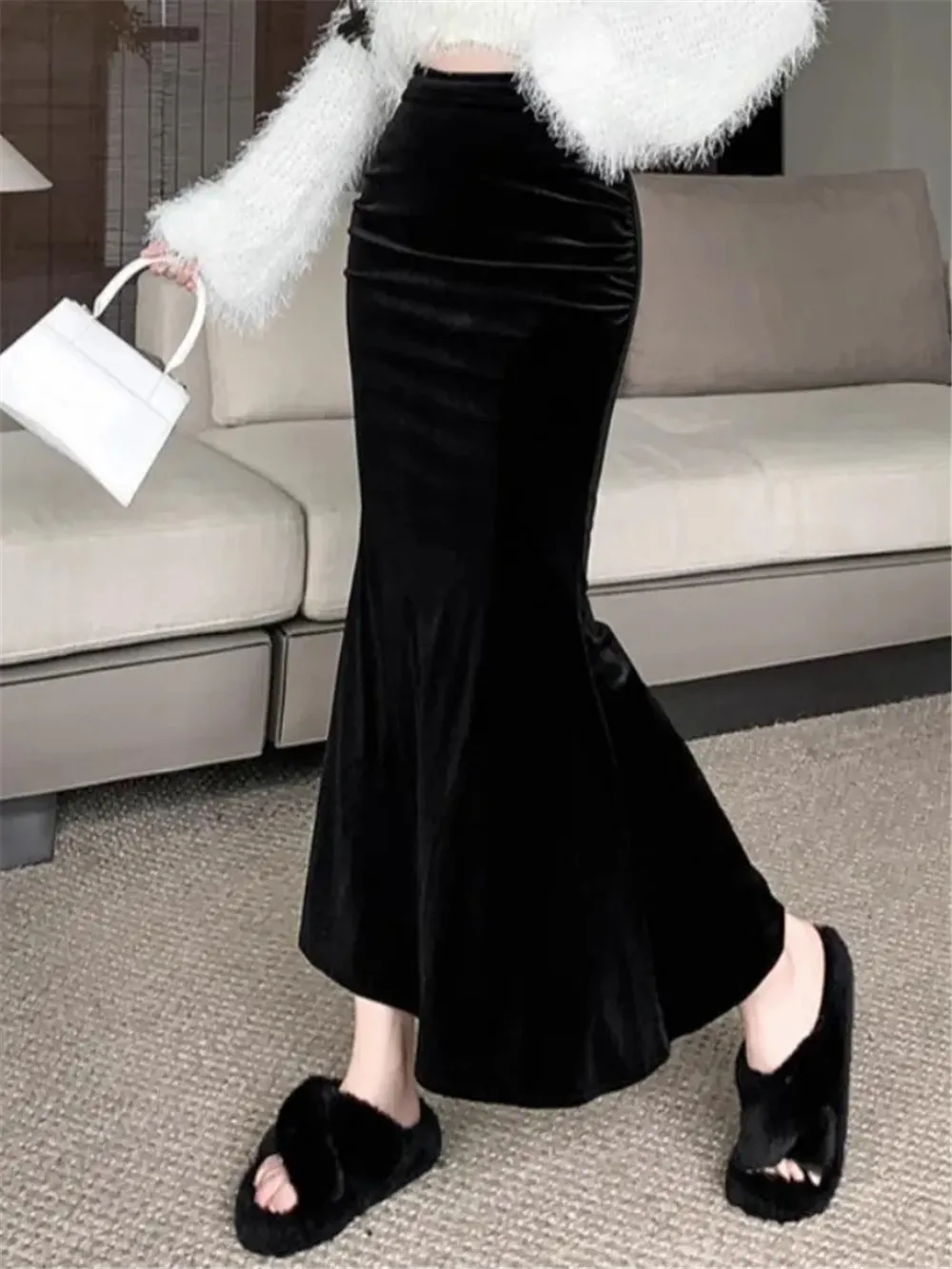 Acquista Gonna lunga elegante a coda di pesce di fascia alta in raso