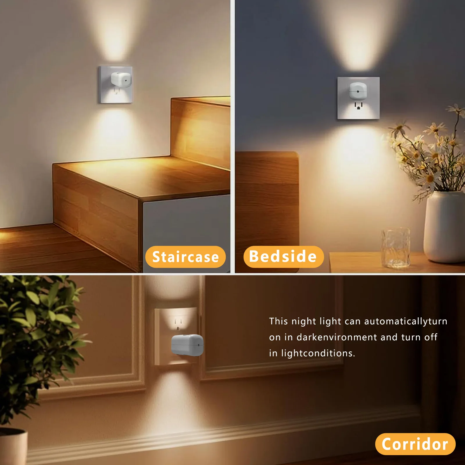 황혼에서 새벽까지 작동하는 조명 센서 LED 야간 조명 AC110-230V 미국/EU 플러그인 자동 켜짐/꺼짐 화이트/블랙 침실 욕실 복도 계단용