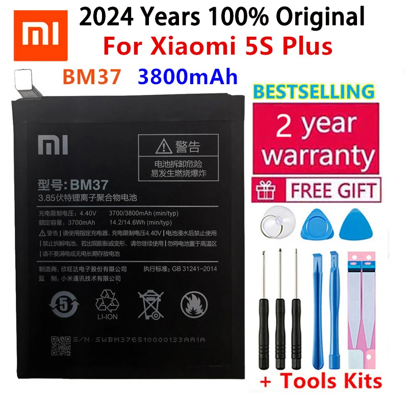 

2024 Years 100% Original High Quality Phone Replacement Battery For Xiaomi Mi 5S Plus MI5S Plus BM37 Batteries +Fast Shipping