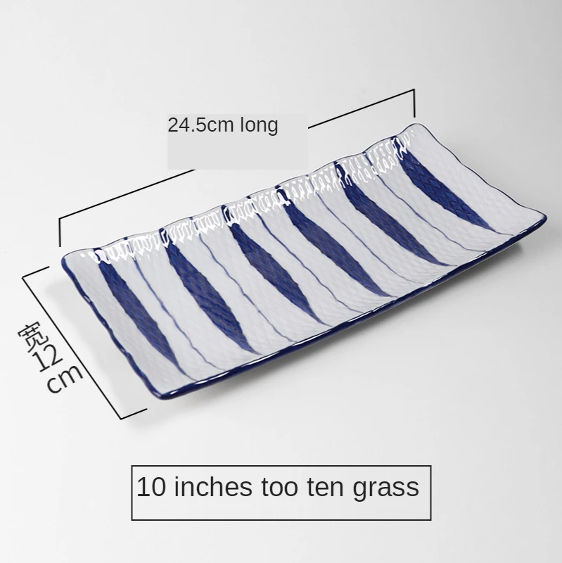 Japanese Ceramic Plate Tableware High Temperature Underglaze Color Hand-painted Long Plate New China Creative Sushi