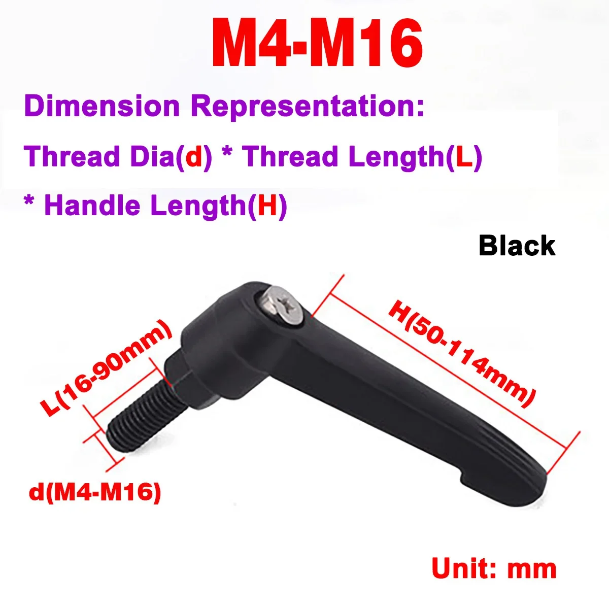 M4 M5 M6 M8 M10 M12 M16 Verstellbarer Griff Reversierbarer Klemmhebel mit Innen- und Außengewindeoptionen Schnellspannknopf – Detail 1
