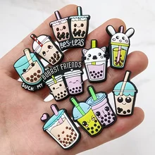 

Dropshipping 1Pcs PVC Shoe Buckle Accessories Funny DIY Bubble Milk Tea Shoes Decoration Jibz For Crocs Charms Kids Party Gift