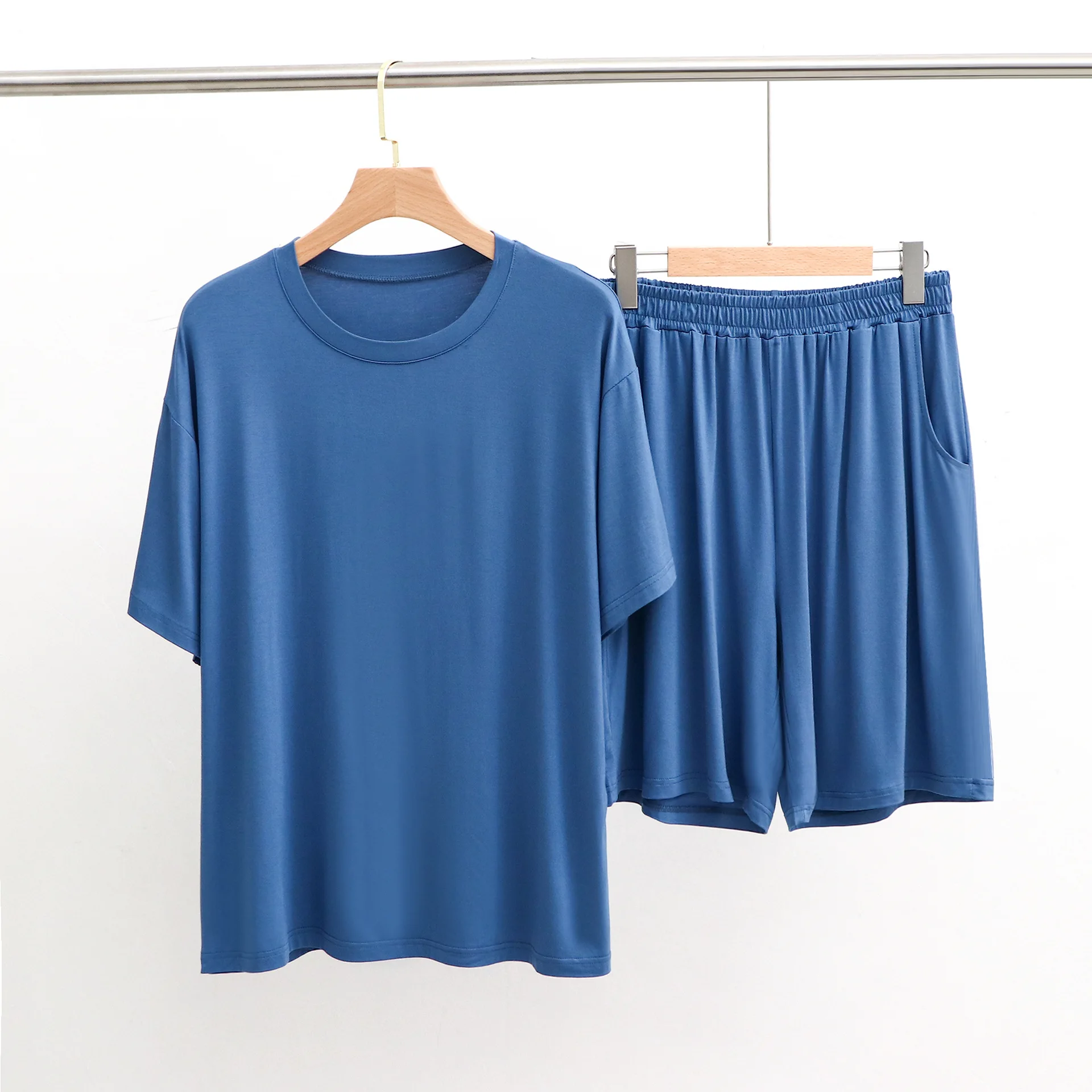 2023 New Men's Home Furnishings Elastic Drop Pajamas Round Neck Short Sleeve Shorts Large Outfit Casual Set Pajama Set Sleepwear