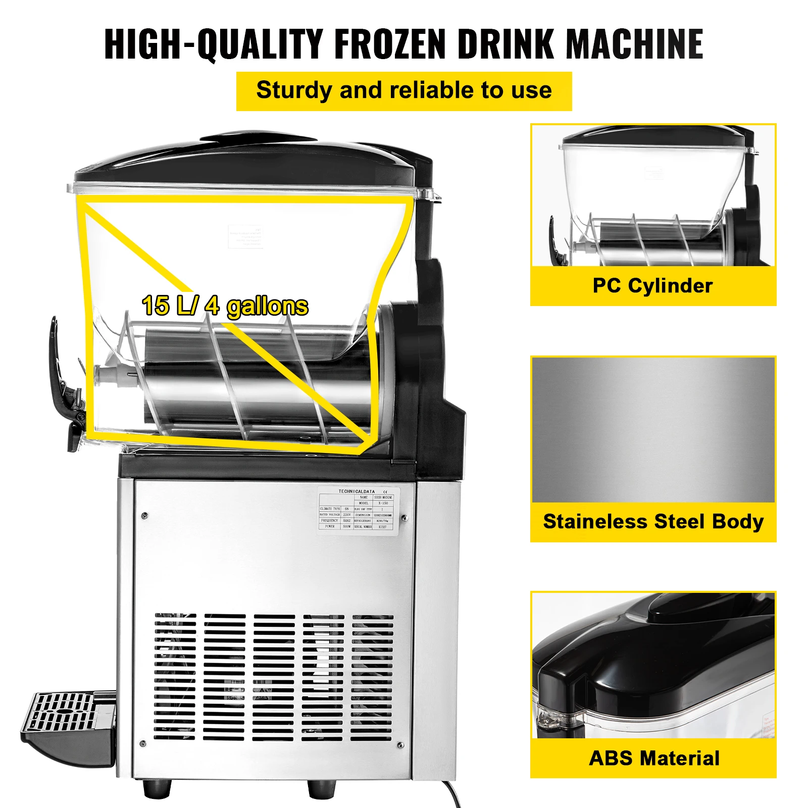 VEVOR 15L Commercial Slushy Machine Singel Tank Margarita Machine Stainless Steel Frozen Drink Machine Perfect for Cafes Bars 2