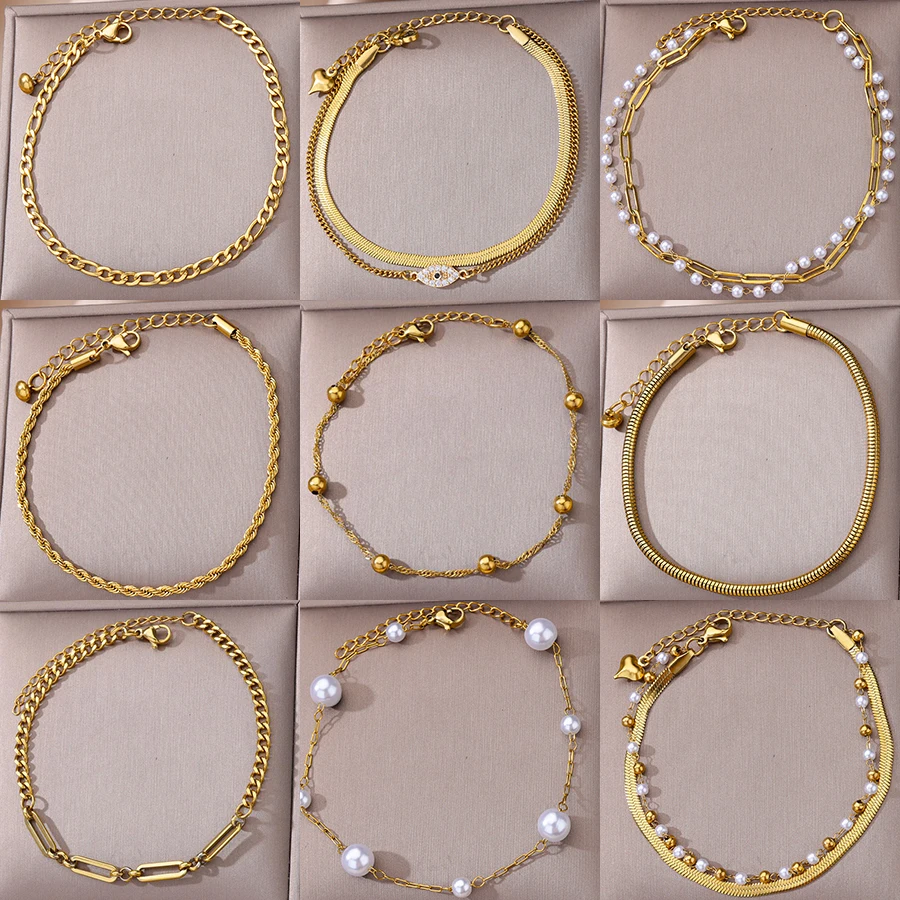 Stainless Steel Anklets for Women Gold Color Chain Anklet Leg Ankle