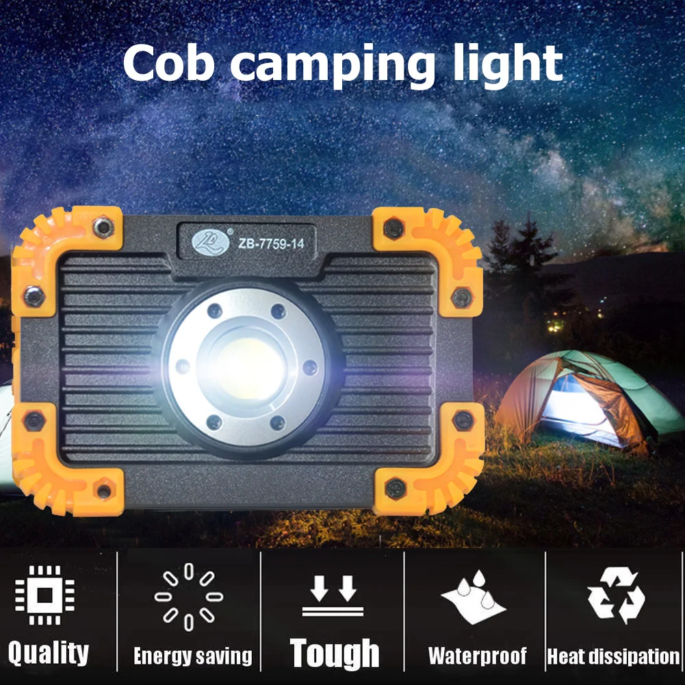 Battery Lamp COB Camping Lamp with 18650 Battery Plastic Portable Flashlight with USB Charging Dimmable Outdoor Camping Light