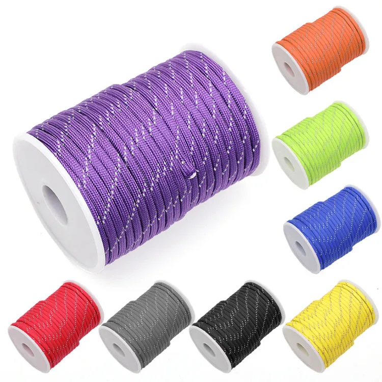 Description Picture 2 of itemReflective Paracord 550 Cord 7 Strands 4mm Tent Rope Camping Survival Accesorios Warning Parachute Line Hiking Canopy Lanyard