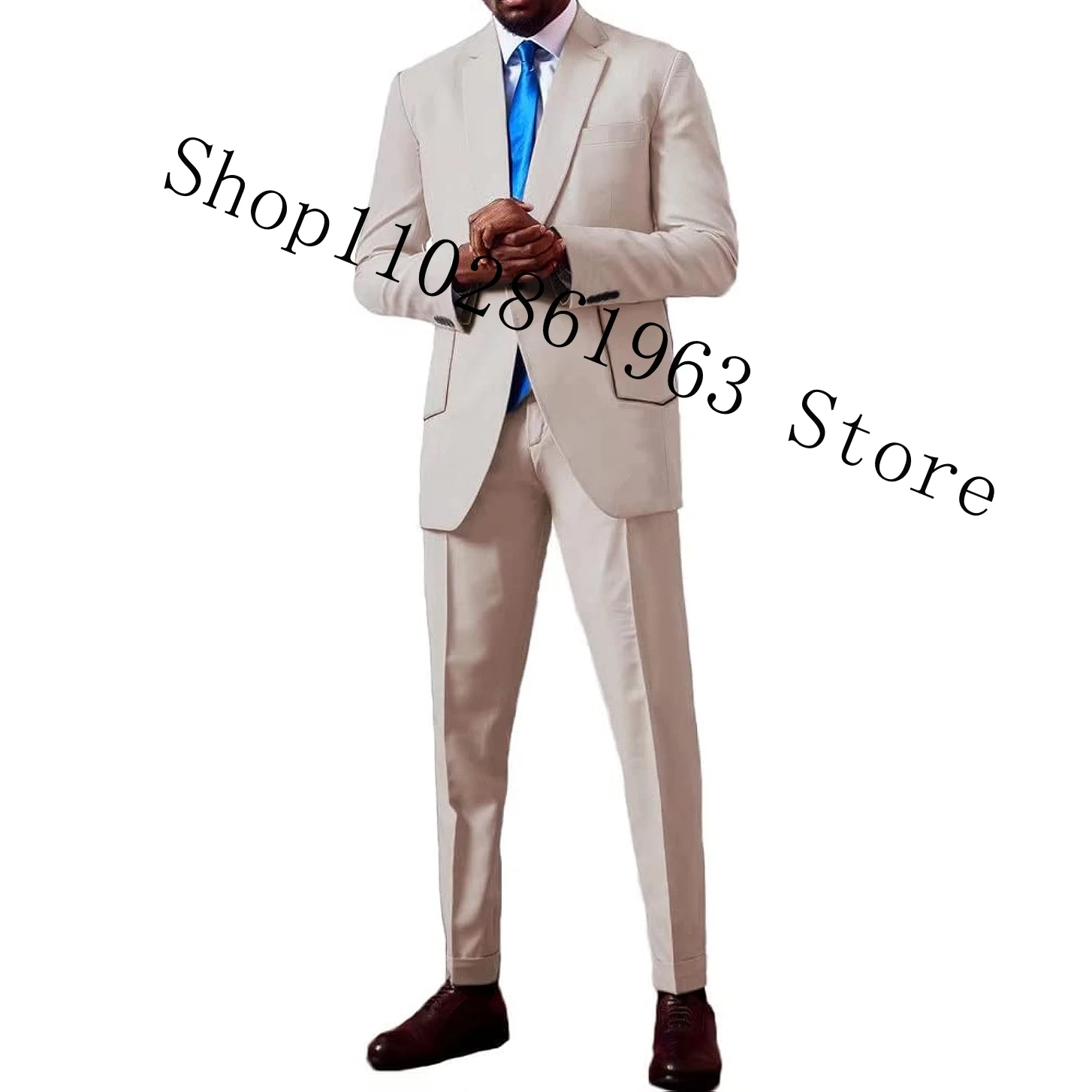 Beige Slim Fit Male Suits Wedding Tuxedos 2 Pieces Formal Groomsmen Bridegroom Wedding Groom Wear Blazer Pants Terno Masculino