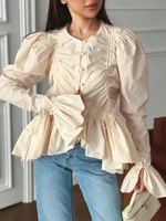 Chemisier Élégant Chic pour Femme à Manches Évasées, Boutonnage Simple et Ourlet Volanté, Couleur Unie, Nouvelle Collection Printemps-Été 2026 6