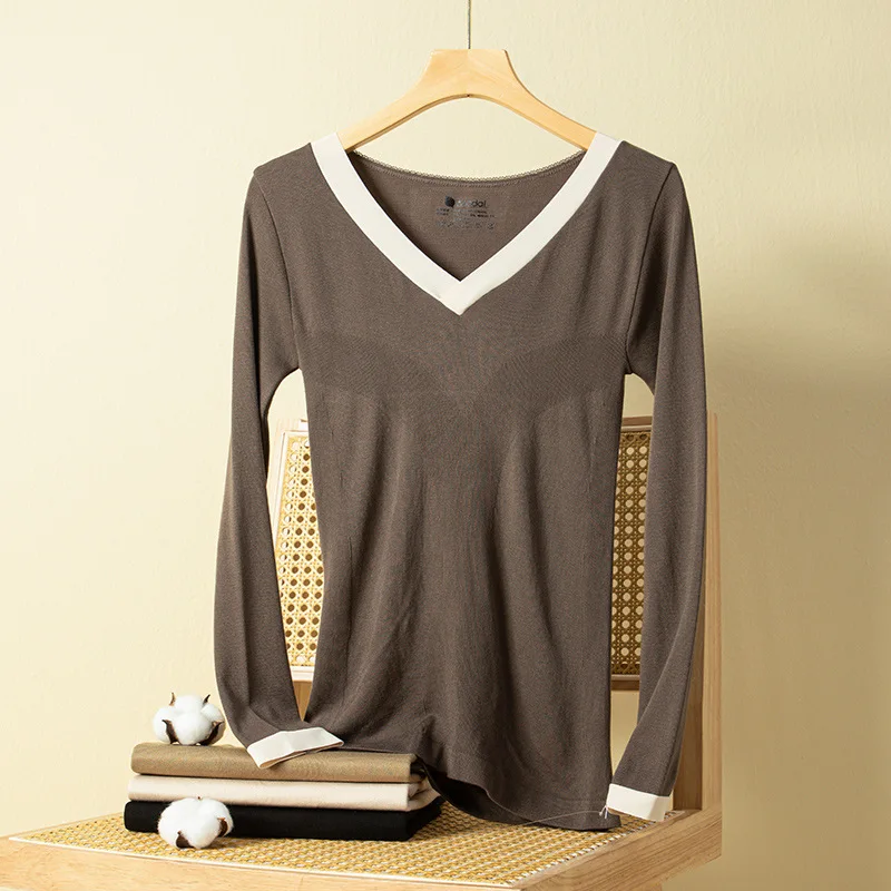 Modal autumn pants suit wears slim and versatile V-neck thin thermal underwear women's undershirt