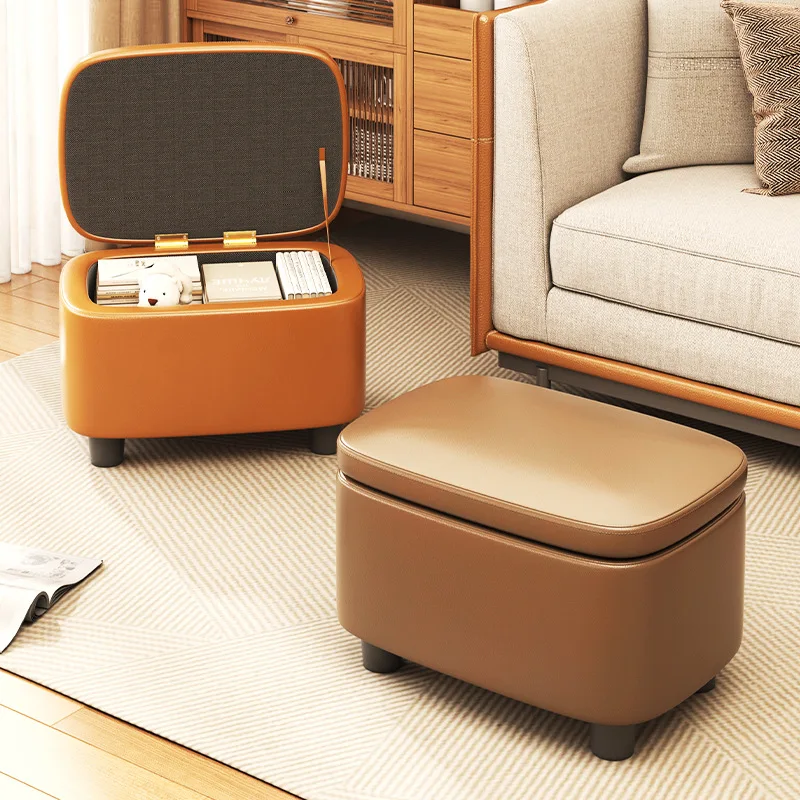 Creative Organizer Stool Ottomans Household Comfortable Sofa Leather Stool Living Room Sofa Doorway Wear Shoe Stool Can Storage