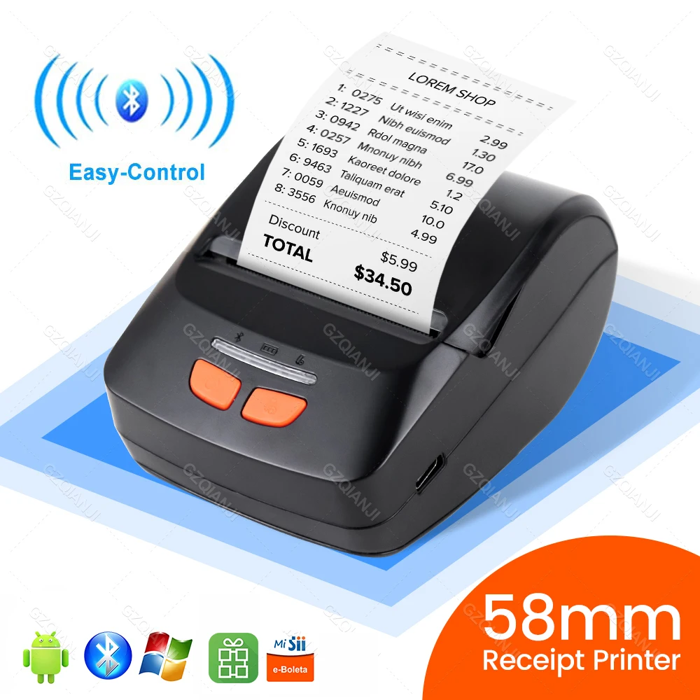 Imprimante thermique sans fil portable BT, mini imprimante de reçus,  téléphone portable, Android POS, PC, fabricant de billets de poche, 58mm -  AliExpress