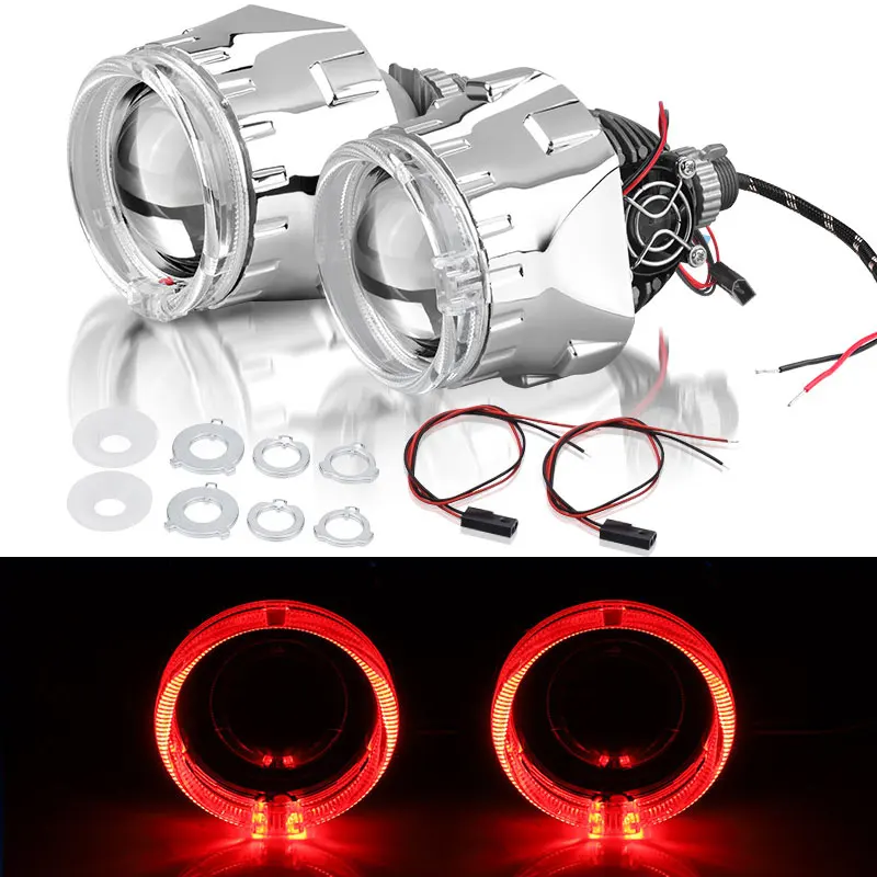 

2.5 inch Bi-led Projector Lens Red Angel Eyes DRL LED Lenses For Headlight H7 H4 9005 9006 Head Lamp For Car Motorcycle Retrofit