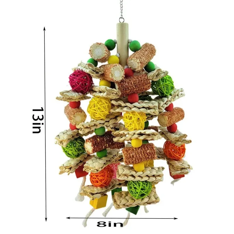 Bird Swing Toy Wooden Parrot Perch Stand Playstand with Chewing Beads Cage Playground for Budgie Birds 2