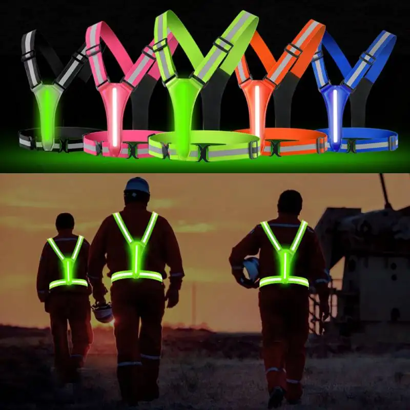 LED 러닝 조끼 USB 충전식 반사 발광 스트랩 야간 작업 안전 조끼 자전거 타기 반사 의류