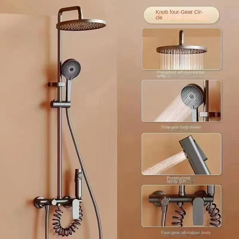 ชุดฝักบัว/ 59A ตัวเครื่องทำจากทองแดงอย่างดี 4 รูปแบบการจ่ายน้ำ และฟังก์ชั่นเพิ่มแรงดันอากาศ ฝักบัวพร้อมหัวฉีดแบบสเปรย์ด้านบน 1