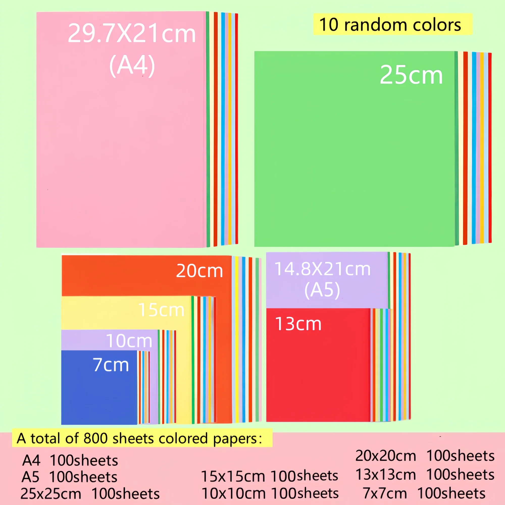 종이 접기 카니발 종이 접기 종이 세트, 800 장 창의적인 DIY 단색 종이, 8 가지 크기 수공예