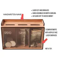 Money Bank 3 Compartments Wooden Coin Bank with Removable Lid Money Storage Organizer Reusable Money Box Wood Piggy Bank 2
