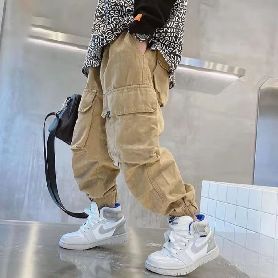Boys Cargo Pants Winter Autumn Thick Boys Trousers Casual Kids Fleece Sport Pants Teenage Children Clothes For 110-170cm