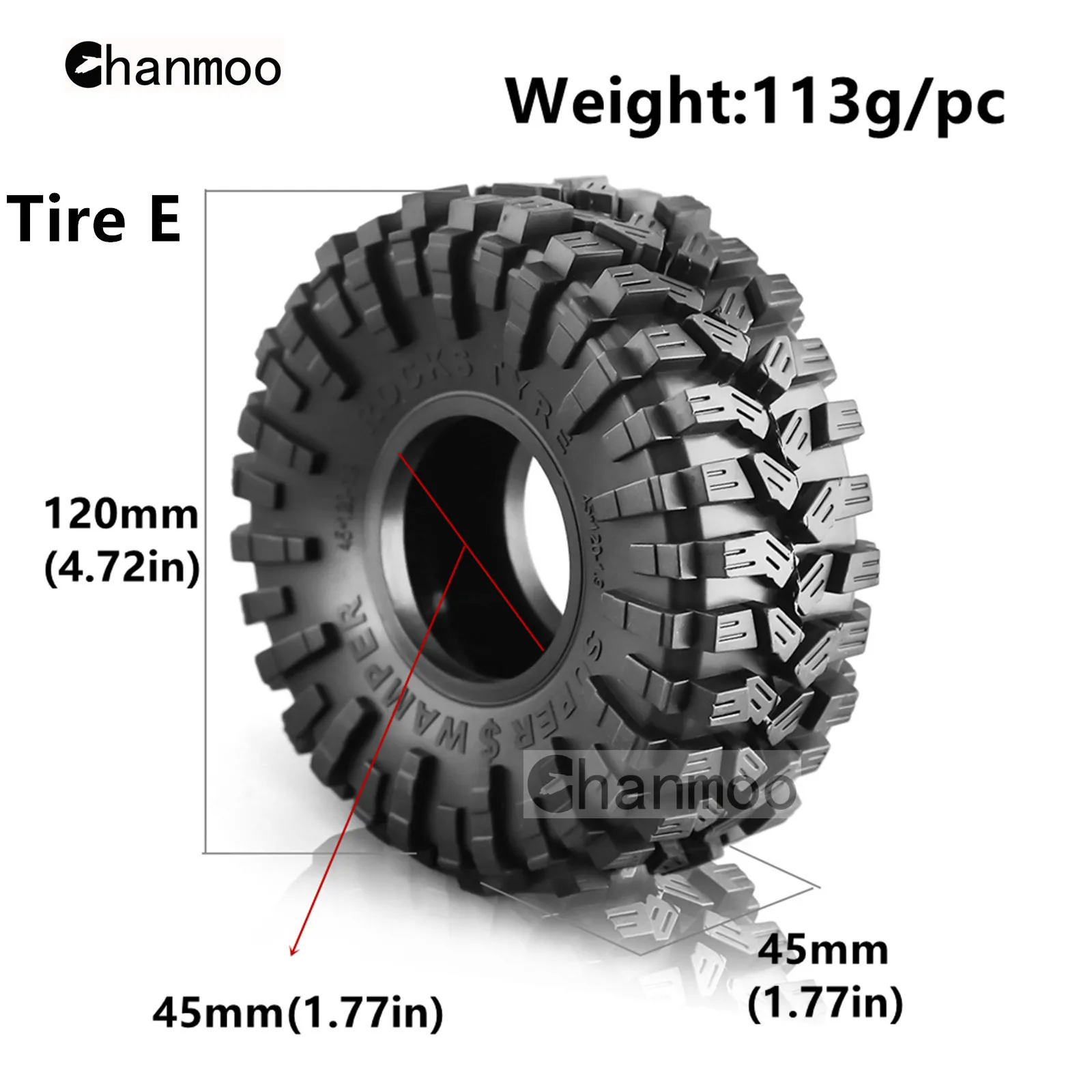 Chanmoo 1/10 RC 자동차용 크롤러 타이어, 락 휠 머드 타이어, 축 Traxxas SCX10 II III TRX4 RC4WD D90 YK4102 Gen8 Redcat, 1.9in
