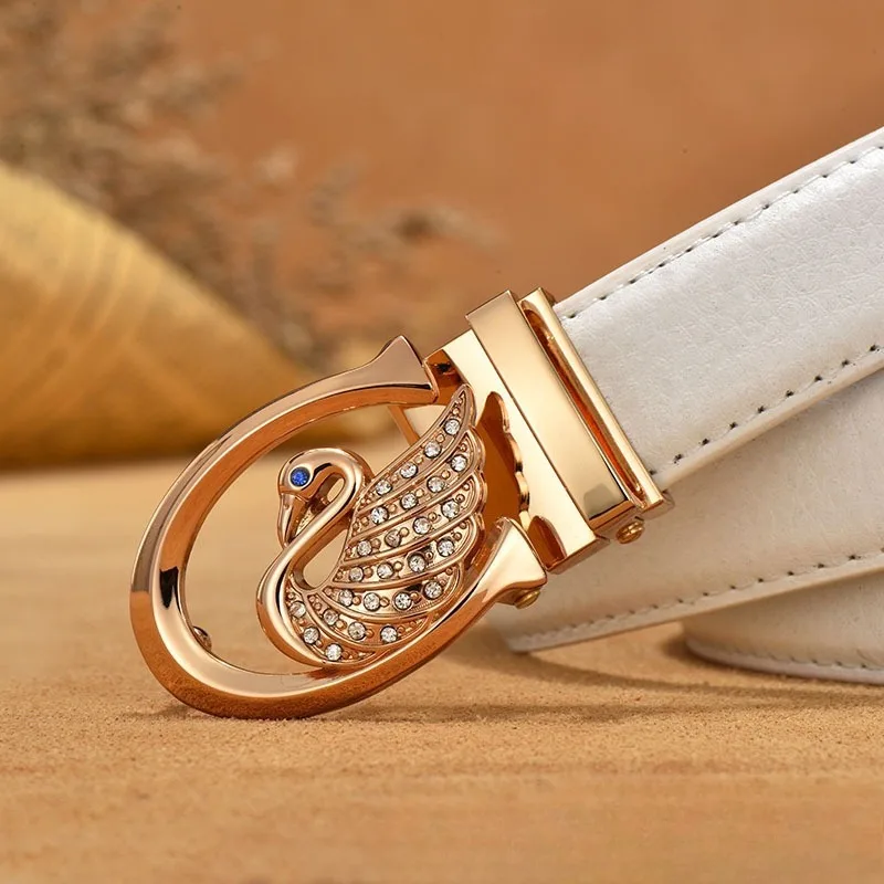 Smooth Buckle Genuine Leather Belt for Women - Thin Cowhide Waistband with Minimalist Plate Buckle, Versatile Korean Style