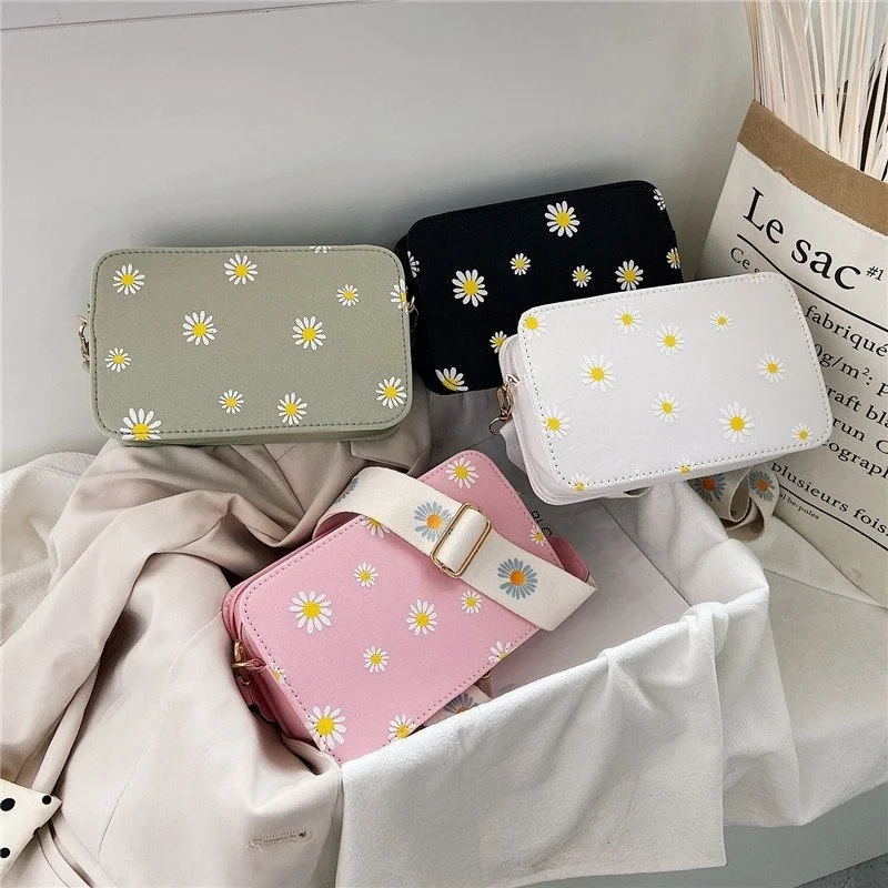 

Fashion Women's Bag Daisy Pattern Shoulder Bag Handbag Printed Small Square Bag Tote Classic Elegant Crossbody Shoulder Bag