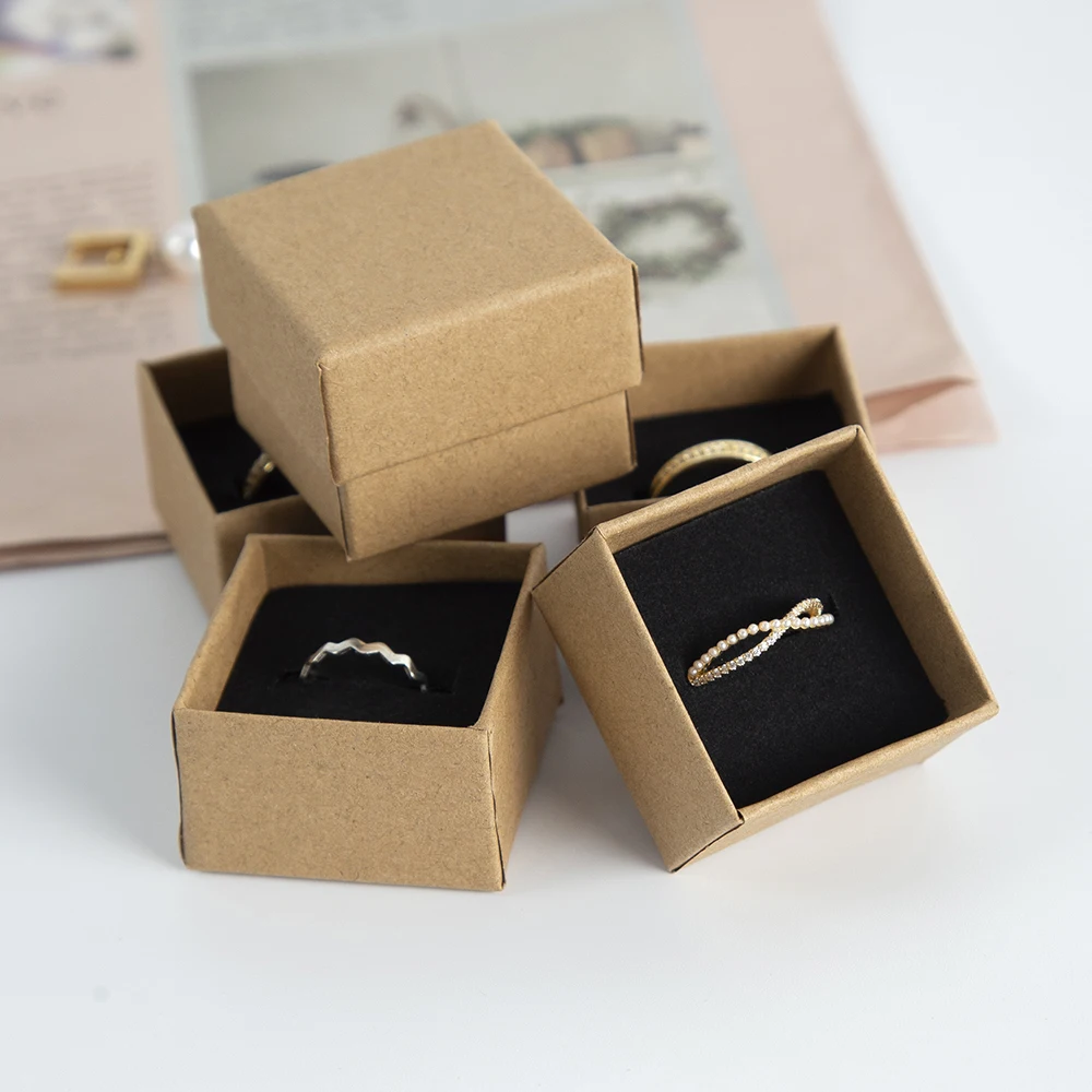 100pcs Rings Jewelry Box 4*4*3cm Kraft Gift Cardboard Boxes for Ring Necklace Earring Women Jewelry Packaging with Sponge Inside ring stretcher with 14 dies for prong and stone set rings jewelry making repair metal forming tool