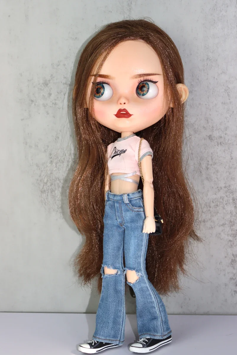 For Blythe Doll Clothes Jeans Pants for Ob24 Ob22 Azone Dolls Outfit Tight Shirt
